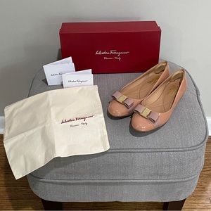 Salvatore Ferragamo Varina Flats-New Blush-Patent Calf-9 ½ B